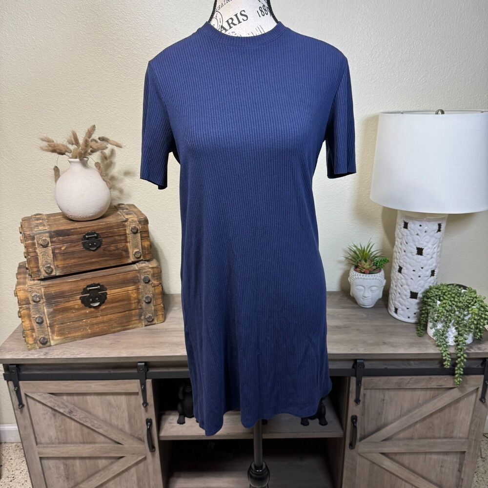 Reformation Gigi Ribbed Knit Navy Blue Mini Dress Size XS Casual Travel Stretch - Picture 6 of 8